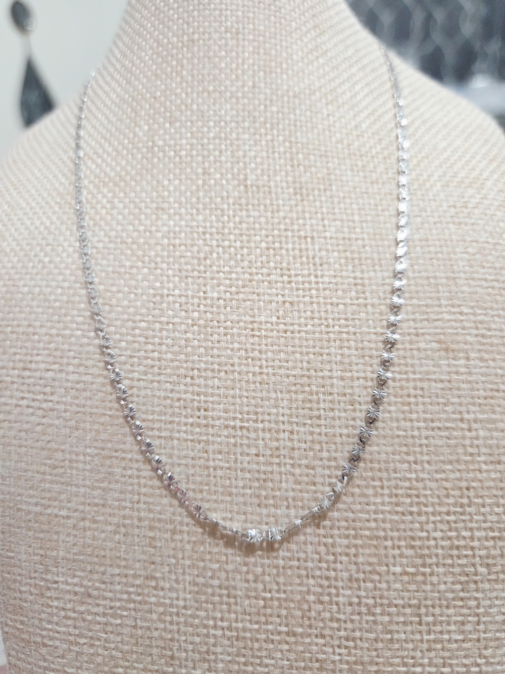 Sterling Silver Faceted  Chain Necklace - Silver